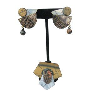 Set 3 Brooch 1.75  in Earrings Statement Abstract Matching Dangle Artisan